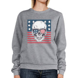 Skull American Flag Unisex Grey Sweatshirt Round Neck Pullover