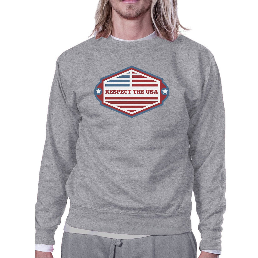 Respect The USA Unisex Gray Sweatshirt Crewneck Pullover Fleece