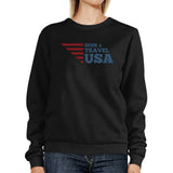 Seek & Travel USA Unisex Graphic Sweatshirt Black Round Neck Fleece