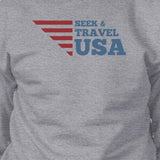 Seek & Travel USA Unisex Graphic Sweatshirt Gray Round Neck Fleece
