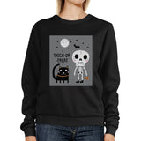 Trick-Or-Treat Skeleton Black Cat Black SweatShirt