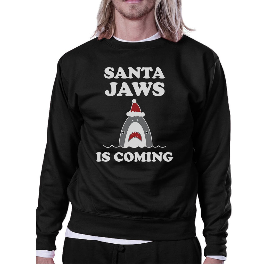 Santa Jaws Is Coming Black Sweatshirt