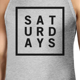Saturdays Mens Heather Grey Sleeveless Tank Top Simple Typography