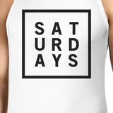 Saturdays Mens White  Sleeveless Tank Top Simple Typography Top
