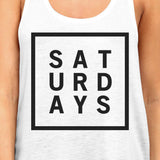 Saturdays Womens White Sleeveless Tank Top Simple Typography