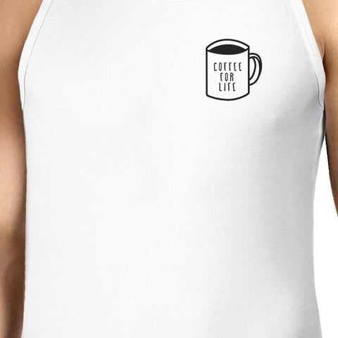 Coffee For Life Mens White  Sleeveless Tank Top For Coffee Lover