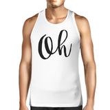 Oh Mens White  Sleeveless Shirt Calligraphy Gym Workout Top