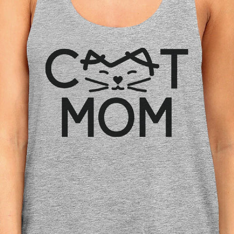 Cat Mom Women's Grey Cute Design Cotton Tanks Gifts For Cat Lovers
