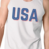 USA With Stars Mens White Graphic Tank Top Cute 4th Of July Tanks