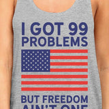 Freedom Ain't The One Womens Grey Graphic Tank Top Patriotic Gifts