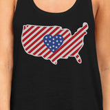 USA Map With Heart Shape American Flag Graphic Tank Top For Women
