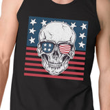 Skull American Flag Mens Black Tank Top Crewneck Line Cotton Tee
