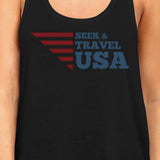 Seek & Travel USA Womens Black Sleeveless Tee Shirt Round Neck Tank
