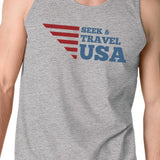 Seek & Travel USA Mens Gray Sleeveless Tee Shirt Round Neck Tanks