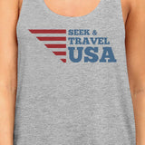 Seek & Travel USA Womens Gray Sleeveless Tee Shirt Round Neck Tank