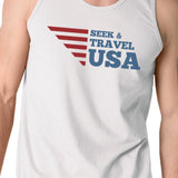 Seek & Travel USA Mens White Sleeveless Tee Shirt Round Neck Tanks