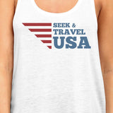 Seek & Travel USA Womens White Sleeveless Tee Shirt Round Neck Tank