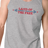 Land Of The Free Mens Gray Sleeveless T-Shirt Crewneck Cotton Tank