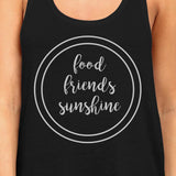 Food Friends Sunshine Womens Black Graphic Tanks Letter Printed Top