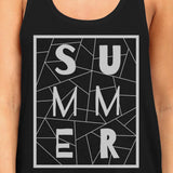 Summer Geometric Lettering Womens Black Sleeveless Shirt For Summer