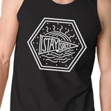 Stay Salty Mens Black Graphic Tank Top Crewneck Line Graphic Tanks