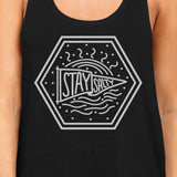 Stay Salty Womens Black Graphic Tank Top Crewneck Line Graphic Tank