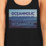 Ocean Holic Womens Black Graphic Tanks Lightweight Tropical Design