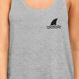 Mini Shark Womens Grey Cute Graphic Sleeveless Shirt Racerback Tank