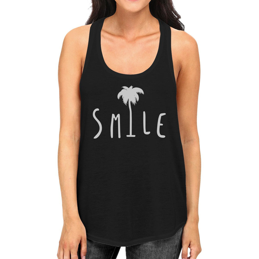 Smile Palm Tree Womens Black Cute Summer Tank Top Unique Design