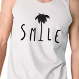 Smile Palm Tree Mens White Sleeveless Shirt Summer Cotton Tank Top