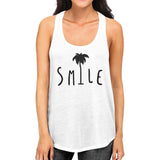 Smile Palm Tree Womens White Sleeveless Shirt Summer Cotton Tanks