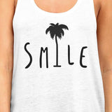 Smile Palm Tree Womens White Sleeveless Shirt Summer Cotton Tanks