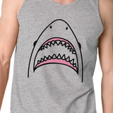 Shark Mens Grey Round Neck Line Cotton Tank Top Funny Summer Top
