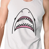 Shark Mens White Lightweight Cool Tank Top Cotton Crew Neck Line