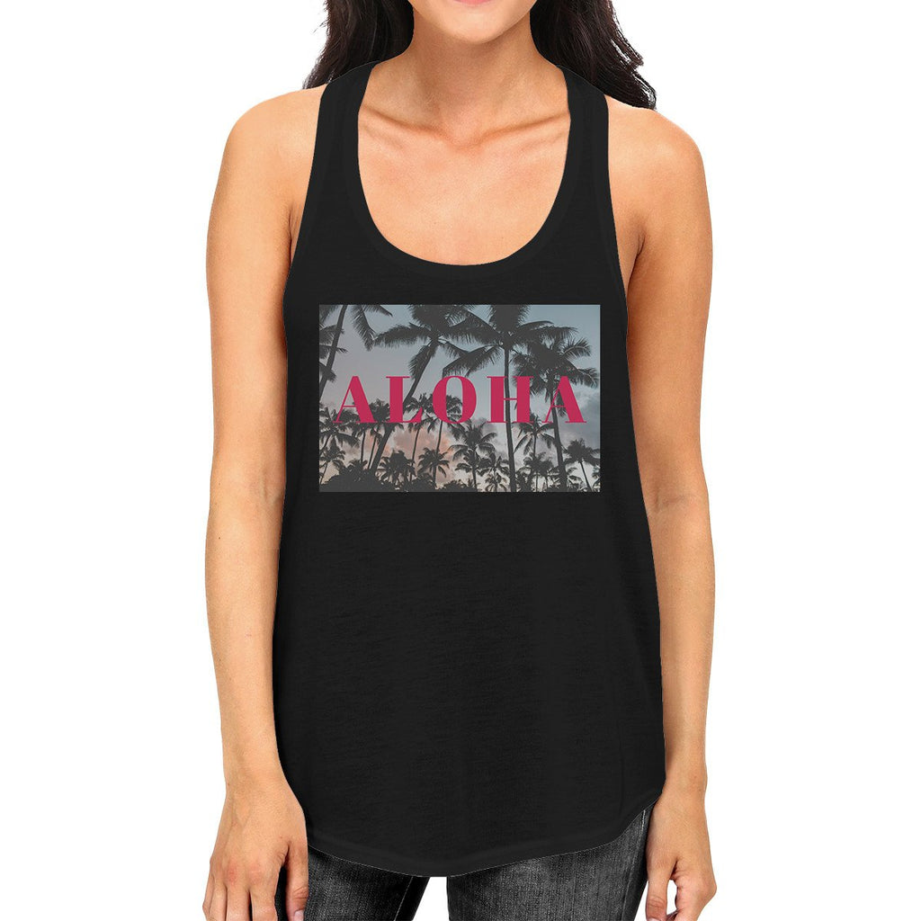 Talk To The Palm Womens Black Sleeveless Shirt Cotton Graphic Tanks