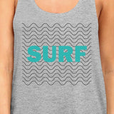 Surf Waves Womens Grey Cute Graphic Tank Top Gifts For Surf Lovers