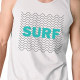 Surf Waves Mens White Summer Sleeveless Shirt For Surfing Lover