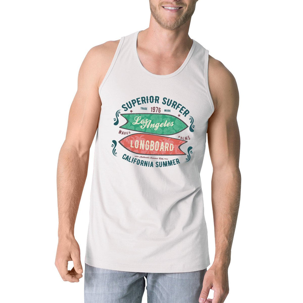 Superior Surfer Los Angeles Longboard Mens White Tank Top