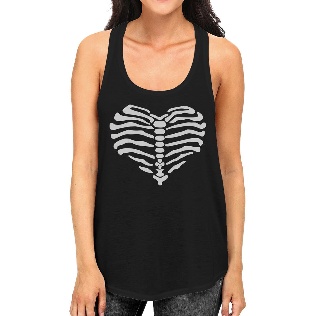 Skeleton Heart Womens Black Tank Top