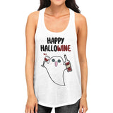 Happy Hallowine Ghost Wine Womens White Tank Top