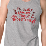 Scary Without A Costume Bloody Hands Mens Grey Tank Top