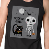 Trick-Or-Treat Skeleton Black Cat Mens Black Tank Top