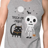 Trick-Or-Treat Skeleton Black Cat Mens Grey Tank Top