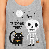 Trick-Or-Treat Skeleton Black Cat Womens Grey Tank Top