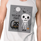 Trick-Or-Treat Skeleton Black Cat Mens White Tank Top