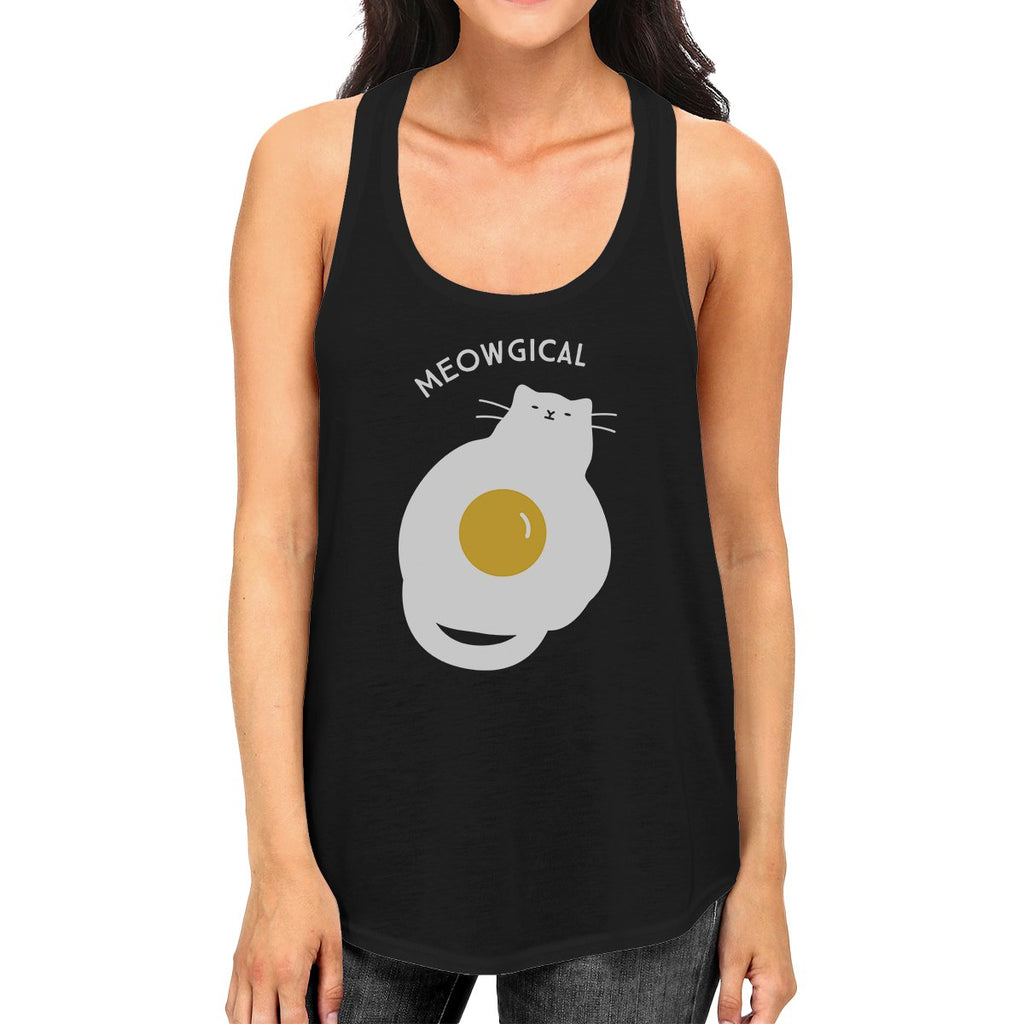 Meowgical Cat And Fried Egg Womens Black Tank Top