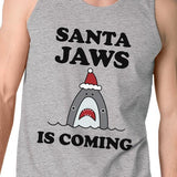 Santa Jaws Is Coming Mens Grey Tank Top