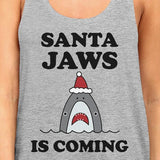 Santa Jaws Is Coming Womens Grey Tank Top