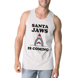 Santa Jaws Is Coming Mens White Tank Top