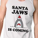 Santa Jaws Is Coming Mens White Tank Top